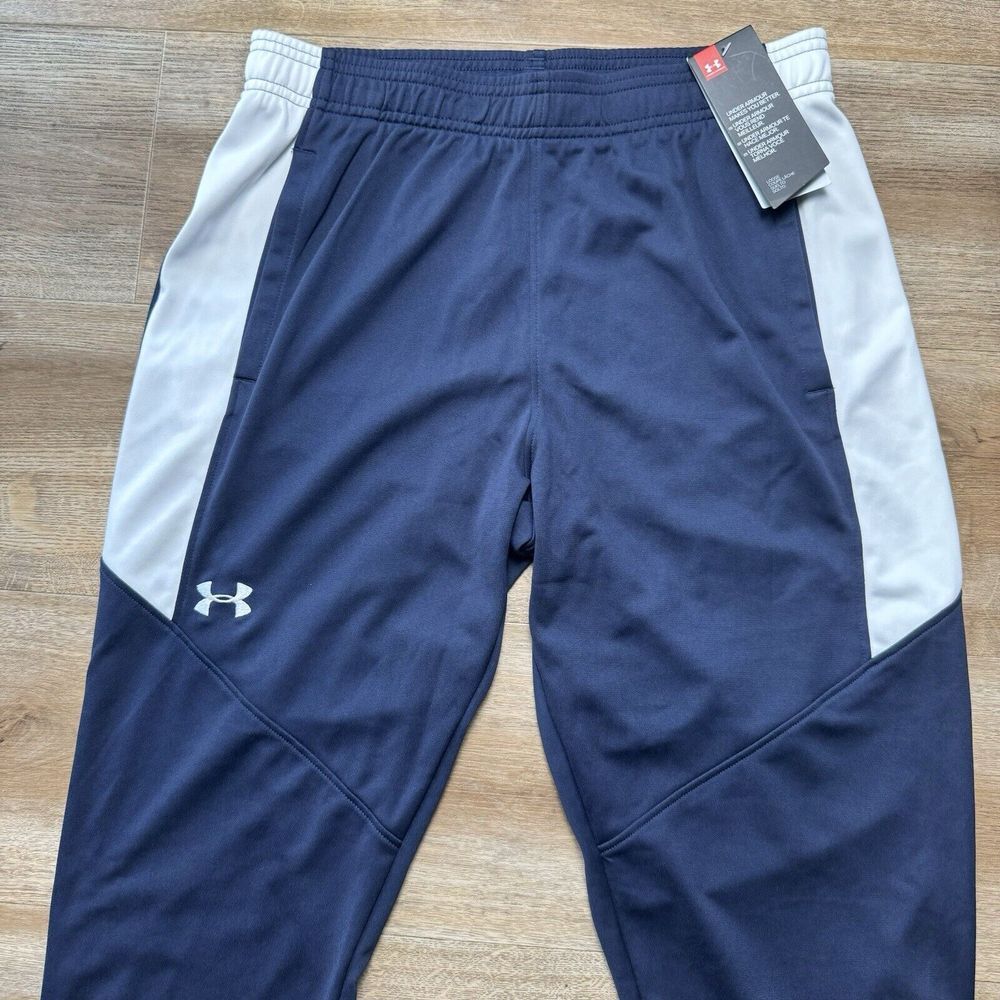 Under Armour Track Pants Women's Small Navy/White‎ Athletic Ankle Zips NEW